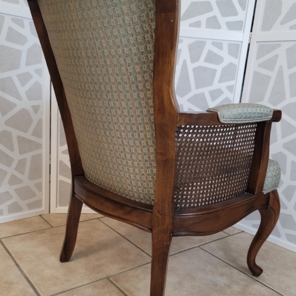 Wicker Sided Accent Chair, Queen Ann High Back with Woven Natural Rattan Sides, - Picture 6 of 10